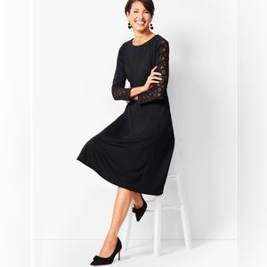 Talbots Black lace sleeve ponte fit & flare dress 8p